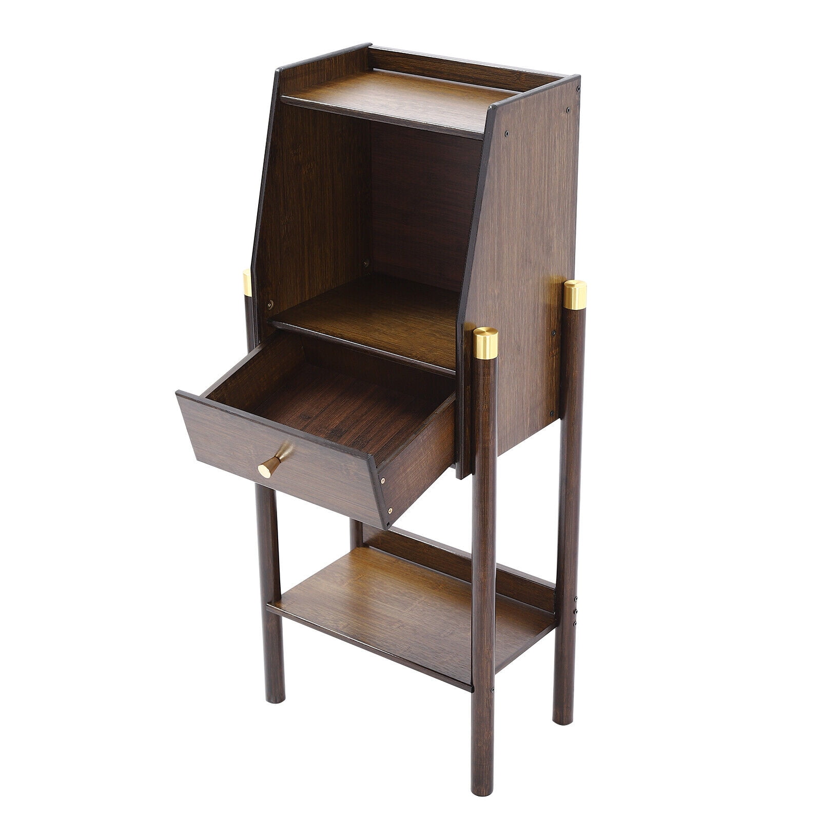 3-Tier Bamboo Display Rack Bookshelf Case w/ Drawer Freestanding Shelf ...