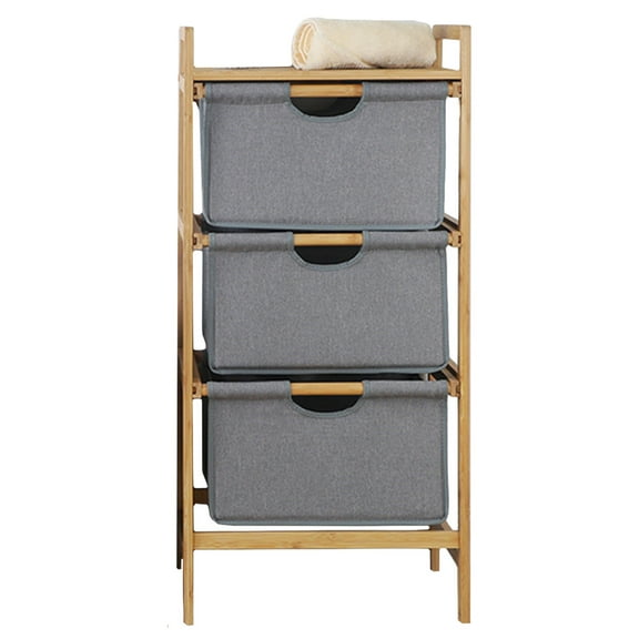 3-Tier Bamboo Fabric Laundry Hampers and Baskets with 3 Storage Drawers for Laundry Room Freestanding Gray