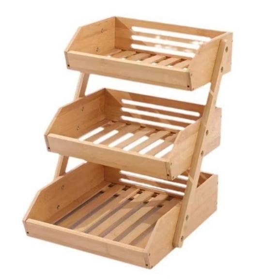 zhaocaijinbao 3-Tier Bamboo Fruit Basket for Kitchen Counter, Open-Front Produce Storage Organizer for Fruits, Vegetables, Bread and Snacks