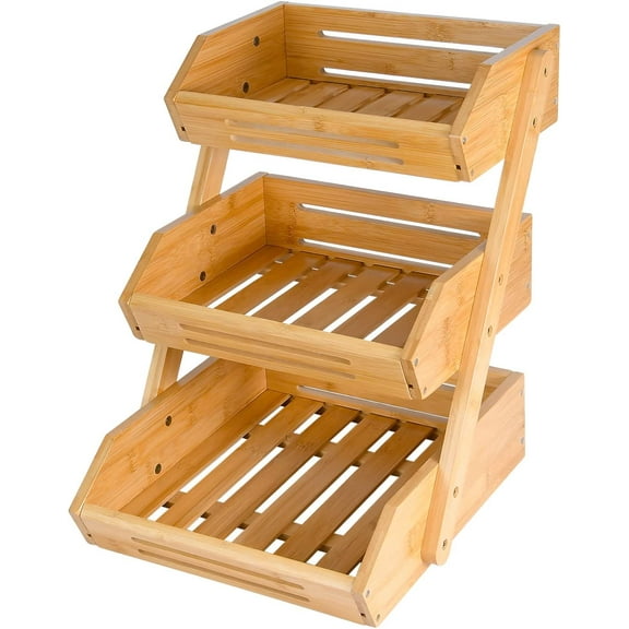3 Tier Bamboo Fruit Basket for Kitchen, Large Capacity Bowl Stand, Heavy Duty Storage Holder for Vegetables, Countertop Organizer