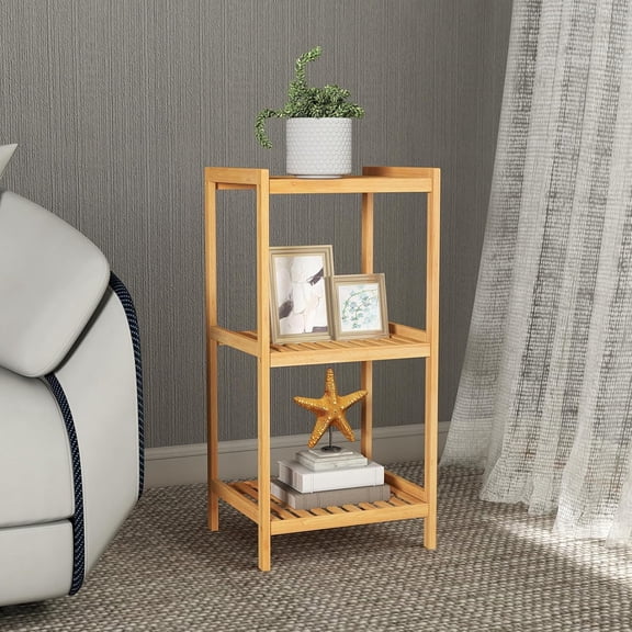3-Tier Bamboo Shelf Freestanding - Space-Saving Bathroom Standing Shelf & Plant Stand, 3 Shelf Bookcase for Kitchen, Living Room, Office (Natural Bamboo, Easy Assembly)