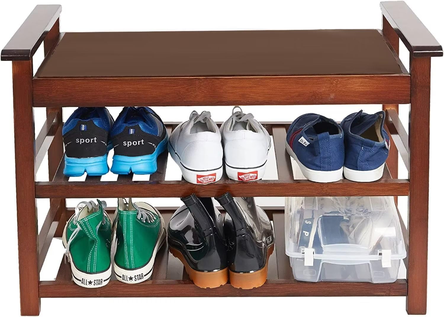 3-Tier Bamboo Shoe Bench Entryway Shoe Rack Shoe Storage Organizer with ...