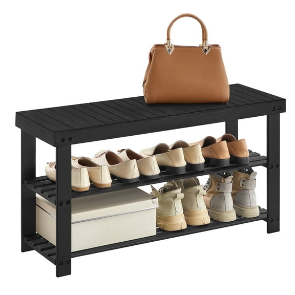 3-Tier Shoe Rack Bench, Hallway Bamboo Organizer, Home Storage Shelf with Holds 286 lb, Black
