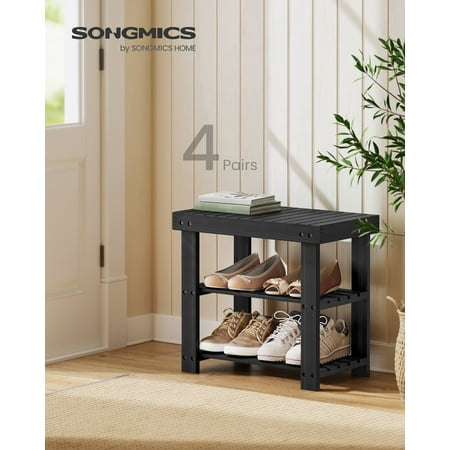 3-Tier Bamboo Shoe Rack Bench - Entryway Storage Organizer with 286 lb Capacity, Multi-Use Side Table, Ink Black
