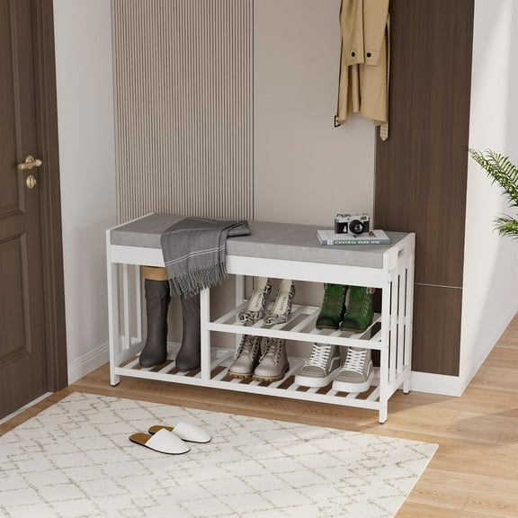 3-Tier Bamboo Shoe Rack Bench, Shoe Storage Organizer Bench, Entryway Bench, Shoe Rack for Front Door Entrance, Entryway Bathroom Bedroom