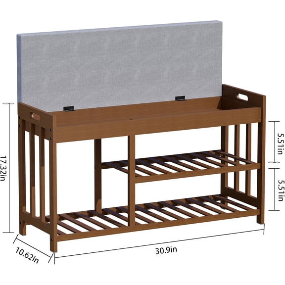 3-Tier Bamboo Shoe Rack Bench, Shoe Storage Organizer Bench, Entryway Benchs, Shoes Rack for Front Door Entrance, Entryway Bathroom Bedroom