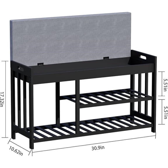 3-Tier Bamboo Shoe Rack Bench, Shoe Storage Organizer Bench, Entryway Benchs, Shoes Rack for Front Door Entrance, Entryway Bathroom Bedroom