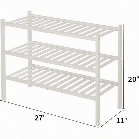 3 Tier Bamboo Shoe Rack For Closet Free Standing Wood Shoe Shelf Storage Organizer For Entryway Small Space Stackable 27"X11"X20"