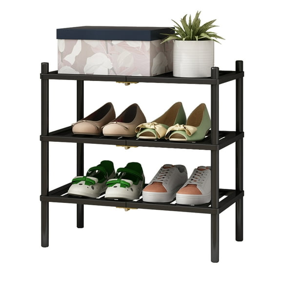 3 Tier Bamboo Shoe Rack，Narrow Shoe Shelf for Closet，8 Pairs Shoe Storage Organizer for Entryway，Black