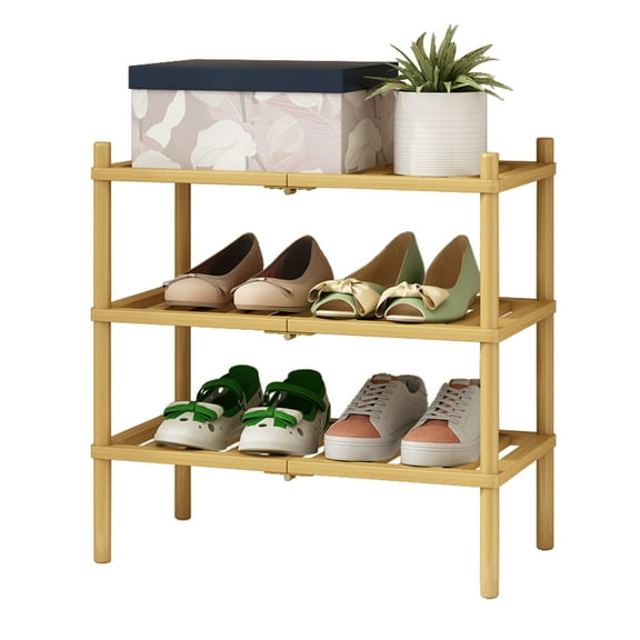 3 Tier Bamboo Shoe Rack,Narrow Shoe Shelf for Closet,8 Pairs Shoe Storage Organizer for Entryway,Natural