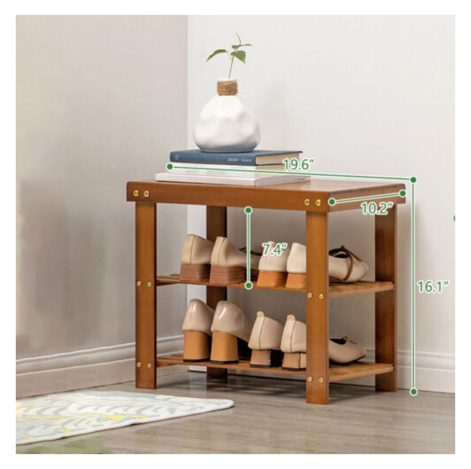 3Tier Bamboo Shoe Rack Storage Bench Organizer Shelf Seat Entryway