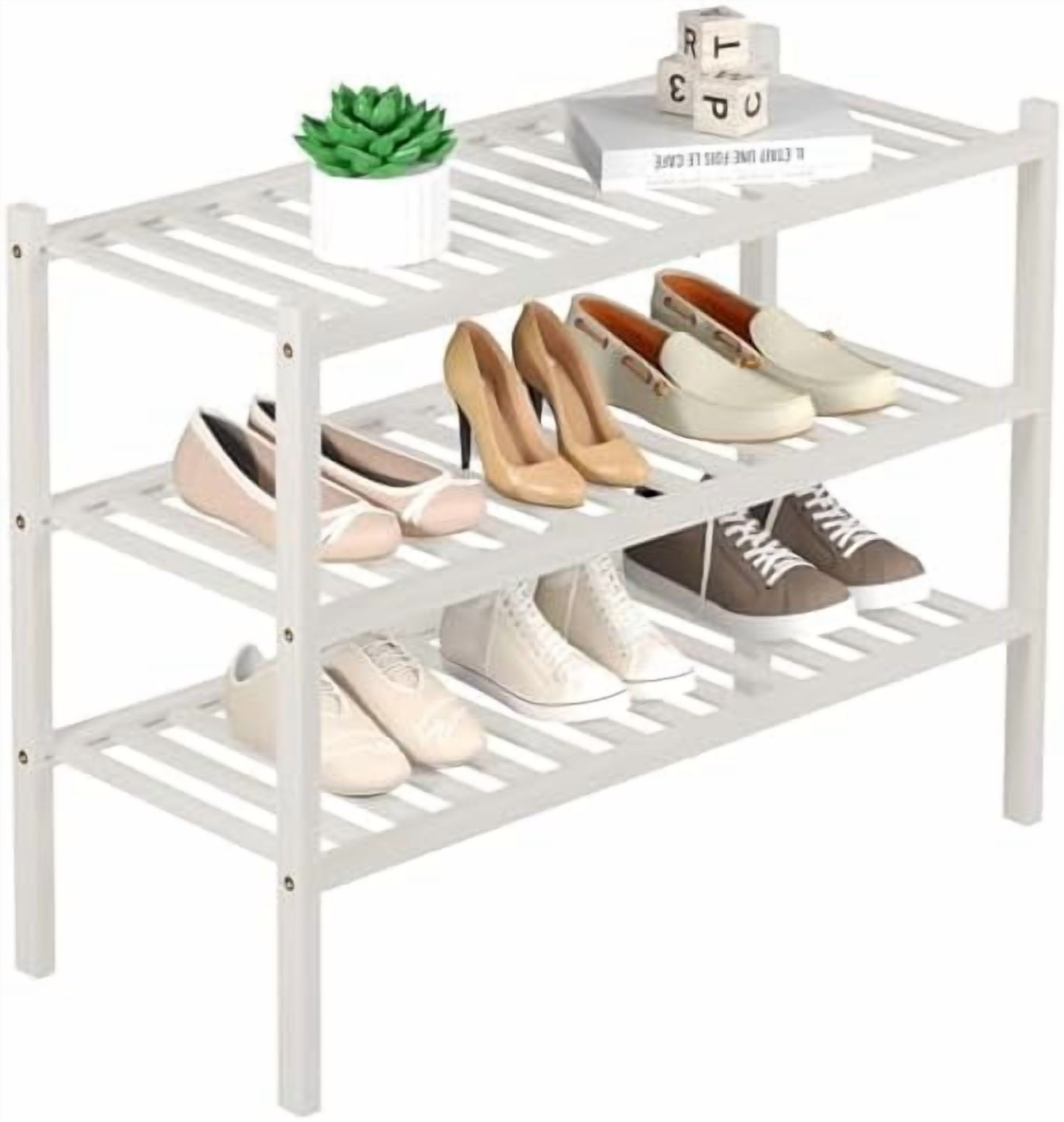 3 Tier Bamboo Shoe Rack for Closet Free Standing Wood Shoe Shelf ...