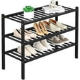 3 Tier Bamboo Shoe Rack for Closet Free Standing Wood Shoe Shelf