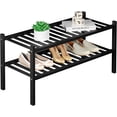 thumbnail image 1 of 3 Tier Bamboo Shoe Rack for Closet Free Standing Wood Shoe Shelf Storage Organizer for Entryway Small Space Stackable 27"x11"x20" (Black), 1 of 7