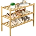 thumbnail image 1 of 3 Tier Bamboo Shoe Rack for Closet Free Standing Wood Shoe Shelf Storage Organizer for Entryway Small Space Stackable 27"x11"x20" (Natural), 1 of 7
