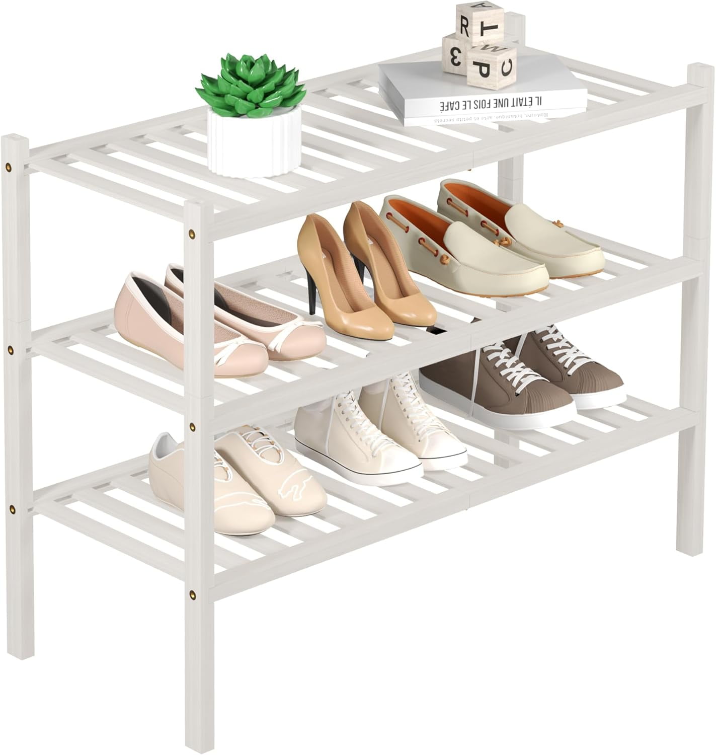 3 Tier Bamboo Shoe Rack for Closet Free Standing Wood Shoe Shelf ...