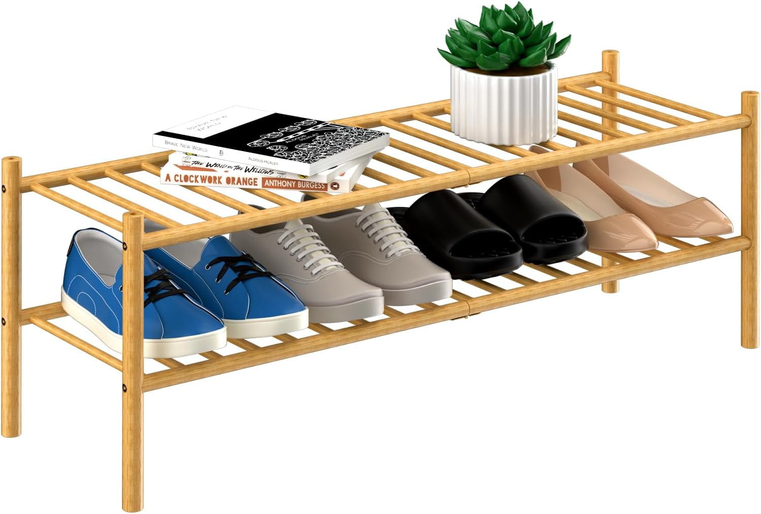 3 Tier Bamboo Shoe Rack for Closet Free Standing Wood Shoe Shelf ...