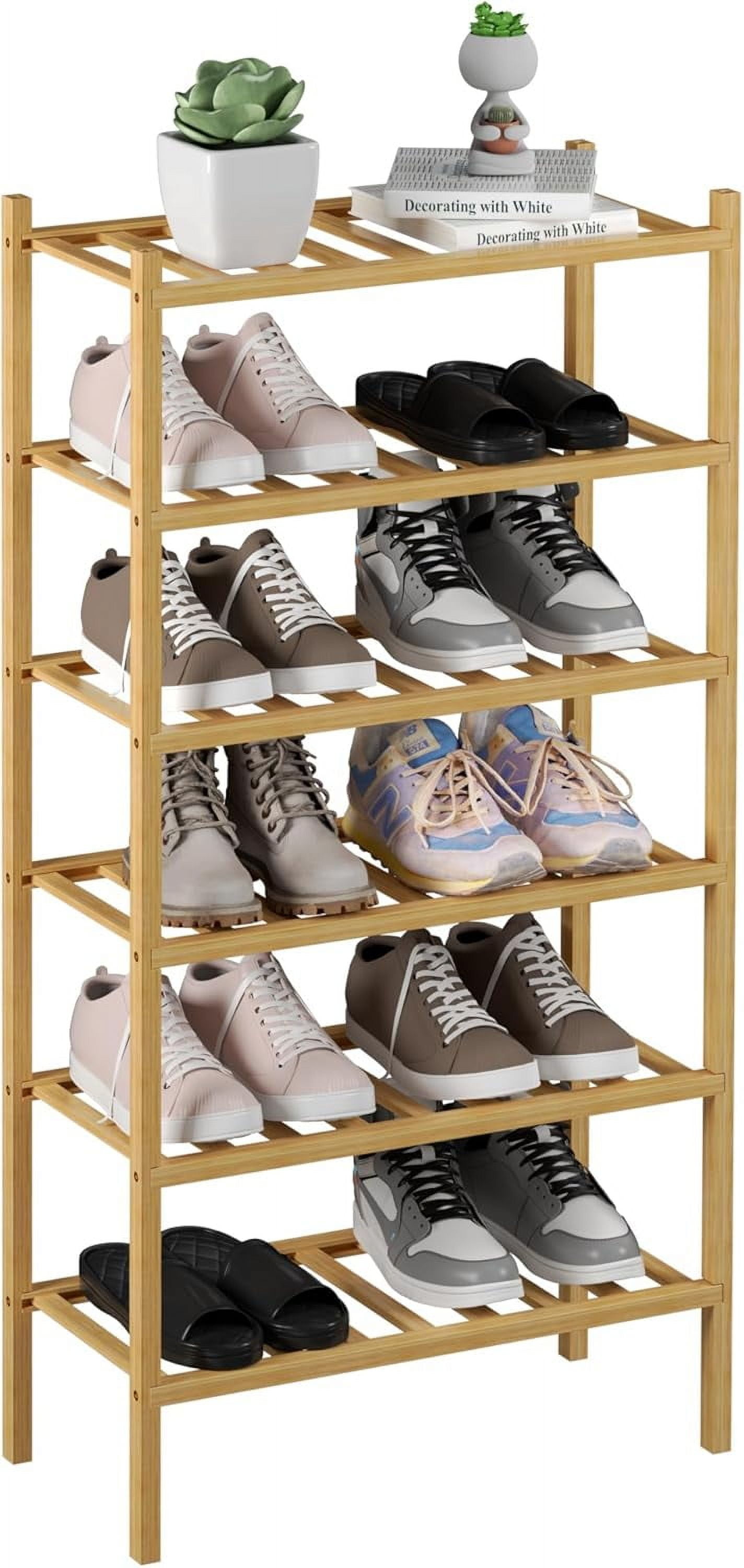 3 Tier Bamboo Shoe Rack for Closet Free Standing Wood Shoe Shelf ...