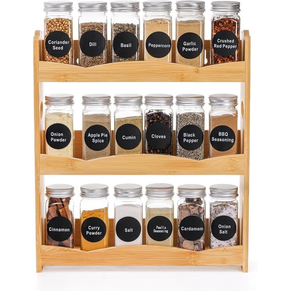 3-Tier Bamboo Spice Rack for Countertop, Wall Mounted Spice Holder Rack Seasoning Bottles Jar Organizer Shelf, Bathroom Organizer Rack, Spice Rack Only, Jars No Included, No Assembly Required