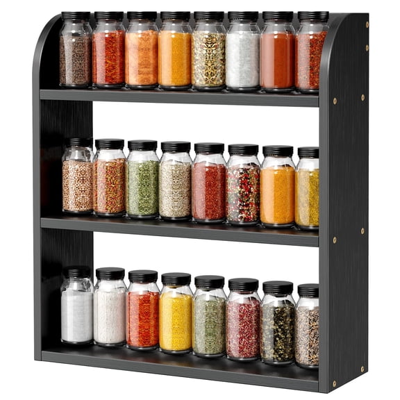 3 Tier Bamboo Spice Rack, Countertop or Wall Mounting Wood Spice Jars Organizer Shelf for Kitche, Pantry (Natural)