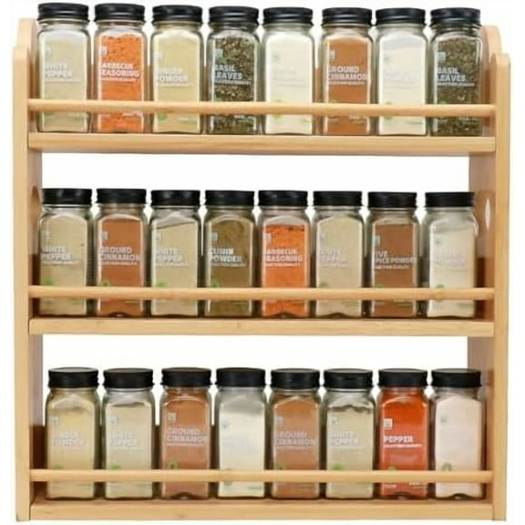 3 Tier Bamboo Spice Rack, Spice Rack Organizer, Seasoning Jars Rack Shelf Spice Organizer for Kitchen Counter or Wall Mounting, Spice Storage Holder with handles, Jars Not Included,Natural