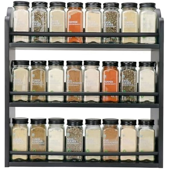 3 Tier Bamboo Spice Rack, Spice Rack Organizer, Seasoning Jars Rack Shelf Spice Organizer for Kitchen Counter or Wall Mounting, Spice Storage Holder with handles, Jars Not Included,Black