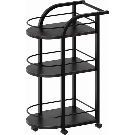 3-Tier Bar Cart, Home Bar Serving Cart with Fence and Wheels, for Dining Room, Living Room, Garden, Party, Black