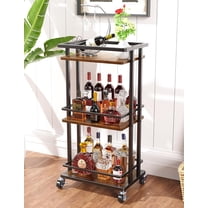 3 Tier Bar Cart for Home, Rolling Mini Liquor Bar for Wine Beverage Dinner Party, Utility Kitchen Storage Island Serving Cart on Wheels, Coffee Bar Cabinet for Kitchen Dining Living Room, Brown