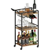 3 Tier Bar Cart, Mini Liquor Utility Cart for Wine Beverage Dinner Party, Rolling Wine Coffee Drink Serving Cart with Lockable Wheels for Home Kitchen Bars (Rustic Brown)