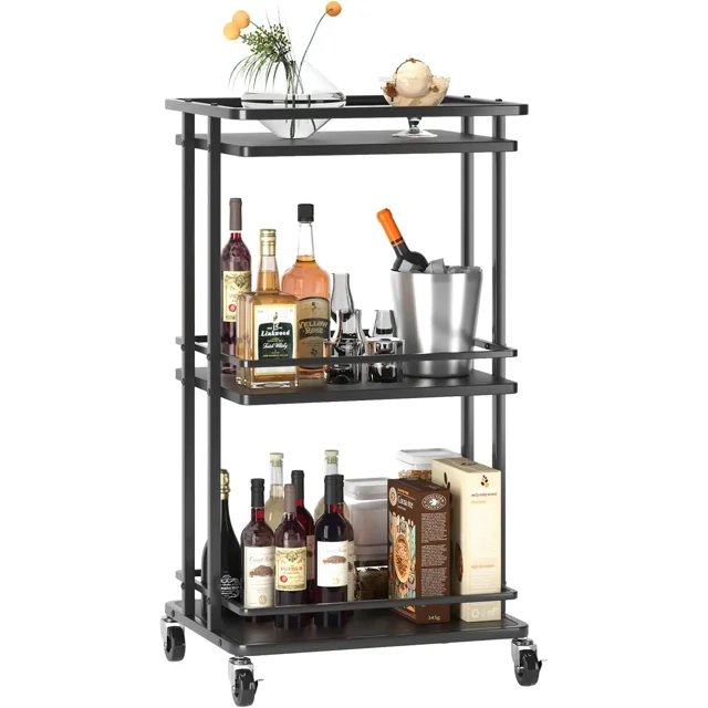 3 Tier Bar Cart for Home, Rolling Mini Liquor Bar for Wine Beverage