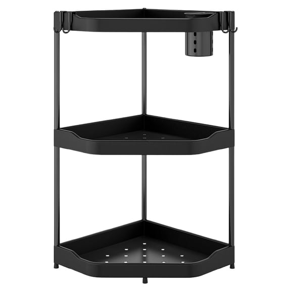 3 Tier Bathroom Counter Organizer, Vanity Organizer Corner Shelf, Makeup Countertop Organizers, Kitchen, Bathroom Counter Storage, Black, 1 Pcs, 14.37x25"
