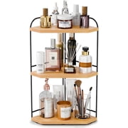 Corner Bathroom Counter Organizer, 3-Tier Wood Countertop Organizer for Perfume, Makeup Storage, Skincare Organizers for Vanity, Counter Corner Shelf for Kitche