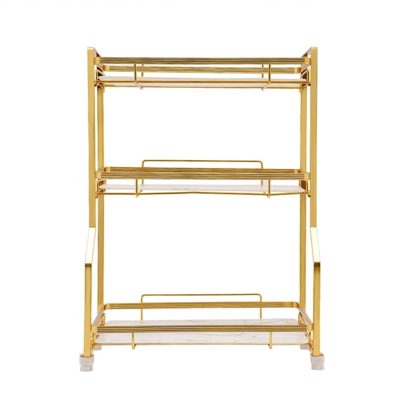 3 Tier Bathroom Counter Organizers Cosmetic Storage Shelf for Dresser Decorative with Marbling Glass Tray Spice Rack Standing Shelf
