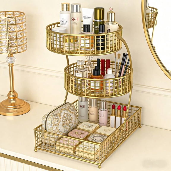 3-Tier Bathroom Countertop Organizer, No Assembly Cosmetic Storage Rack, Makeup Organizer for Skincare, Lipstick, Perfume and Toiletries, Vanity Counter Storage Shelf