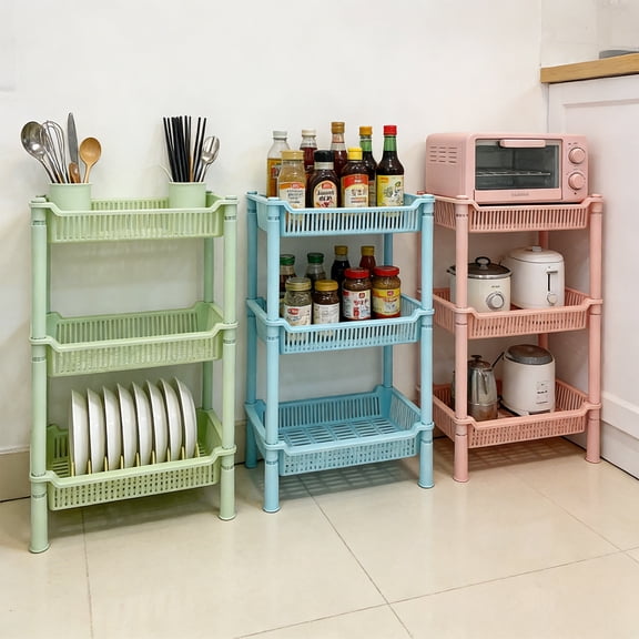 3-Tier Bathroom Kitchen Storage Rack - Multi-Purpose Desktop Organizer for Toiletries Spices Utensils, Durable Rust-Resistant Metal, Home Living Room Countertop Organizing, 10.24*6.69*14.37in, Blue