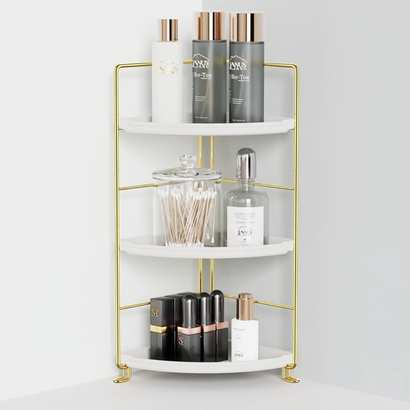 3-Tier Bathroom Organizer Countertop, Corner Bathroom Counter Organizer, Makeup for Vanity Skincare Organizers and Storage, Kitchen Counter Organizer Perfume Organizer (Gold)