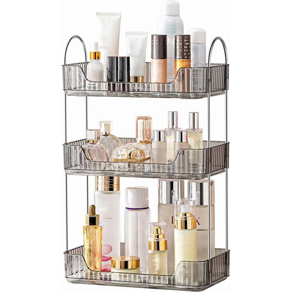 3 Tier Bathroom Organizer Countertop Makeup Perfume Tray Skincare for Dresser Vanity (Grey)