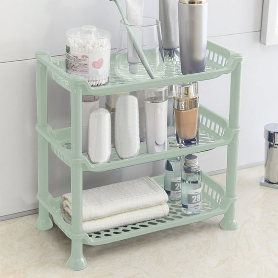3-Tier Bathroom Organizer with Slatted Design - Space-Saving Shelf, Kitchen Storage, Rust-Resistant Steel with White Finish, for Countertop/Wall, Multipurpose Utility Rack, Green