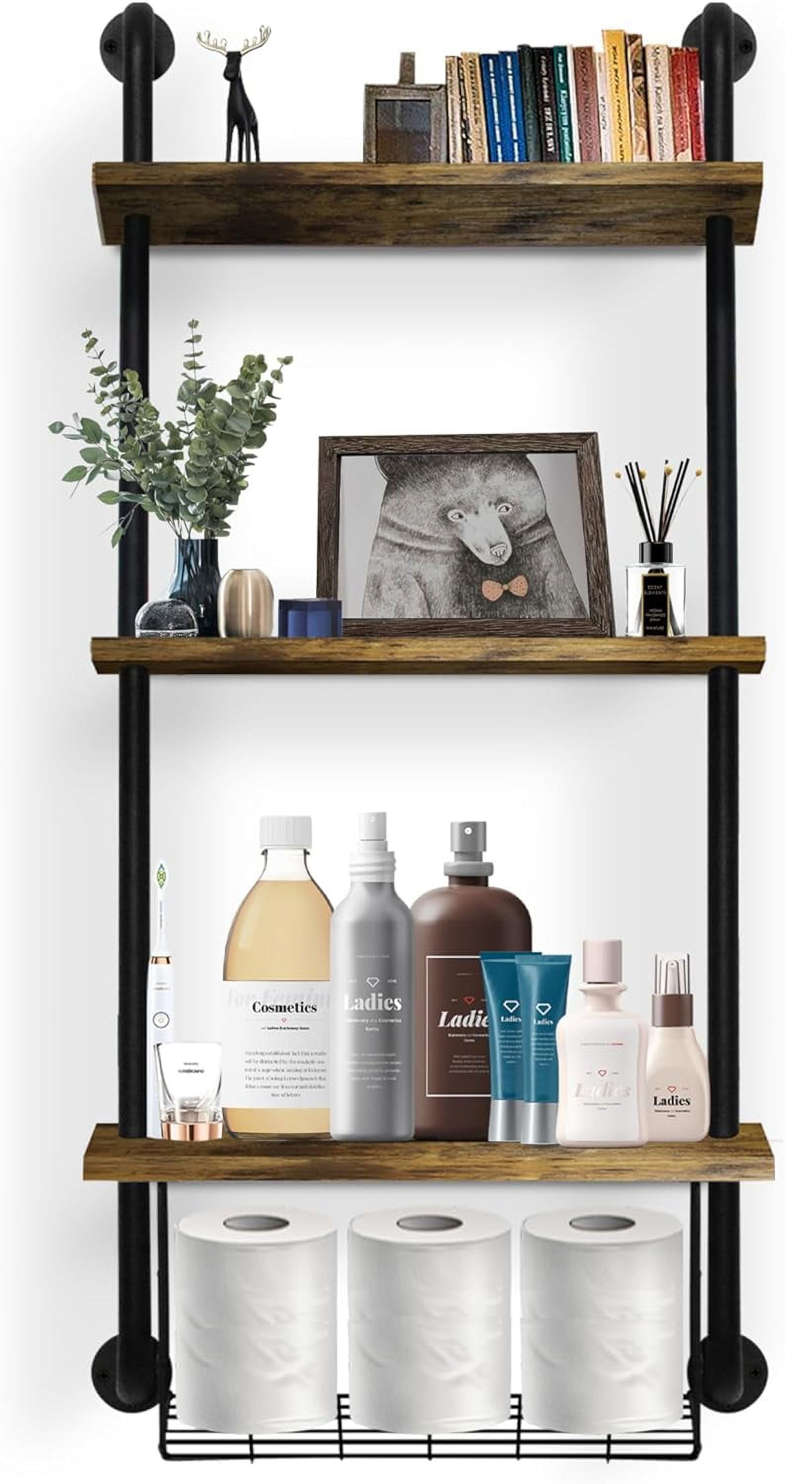 3-Tier Bathroom Shelves, Wall Mounted Floating Shelves with Basket ...