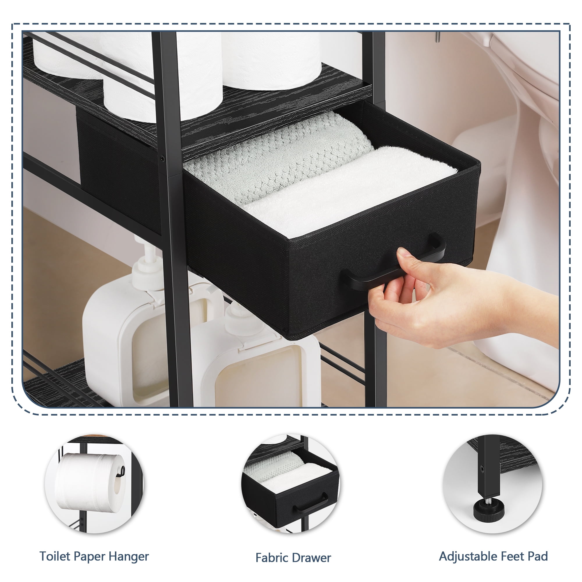 3-Tier Bathroom Storage Cabinet Tissue Holder Black - Walmart.com
