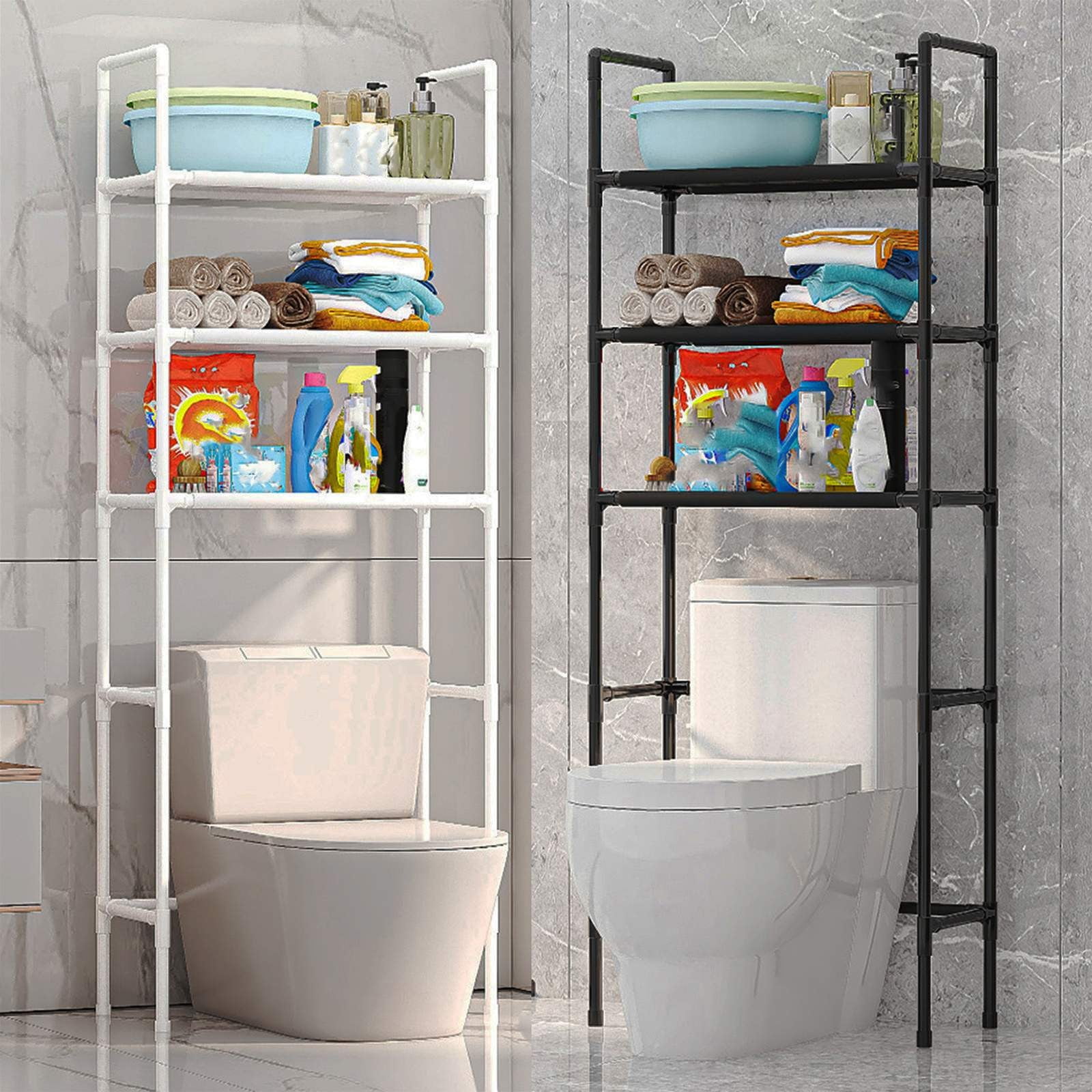 3-Tier Bathroom Storage Rack Over Toilet, Black Stainless Steel ...