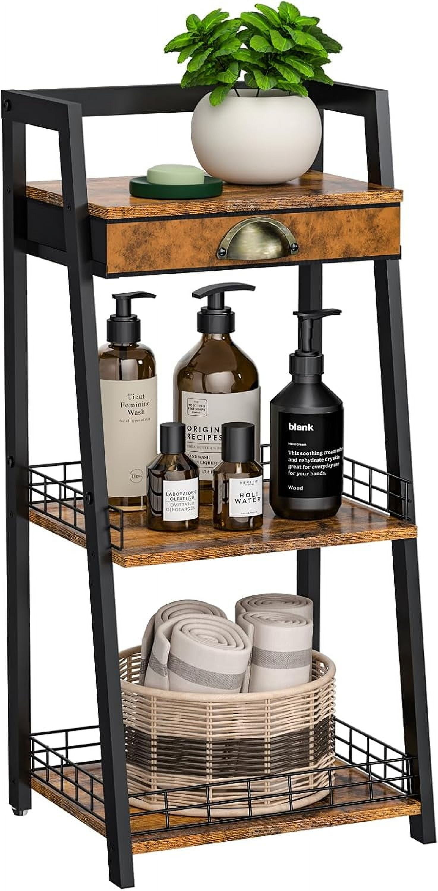 3-Tier Bathroom Storage Shelves with Drawer, Floor Bathroom Organizers ...