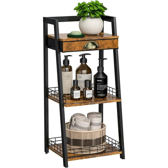 3-Tier Bathroom Shelves with Drawer, Floor Bathroom Storage Shelf, Small Storage Stand Rack, Freestanding Ladder Bookshelf for Living Room Bedroom