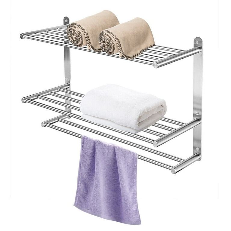 Tier Bathroom Towel Rack Stainless Steel Brushed Finish Wall