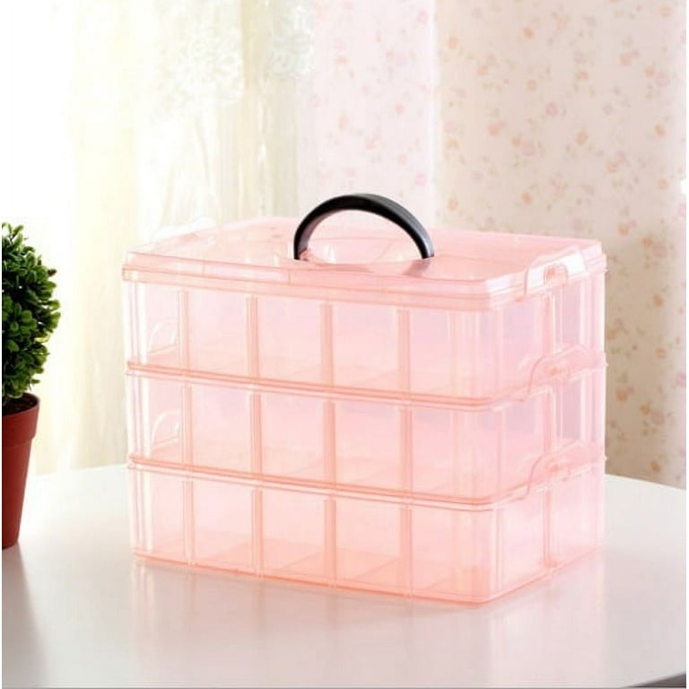 3 Layer Stackable Car Model Storage Containers Craft Storage Box With 30  Grid Handle Bead Organizer For Art,Toy,Washi Tape,Nail