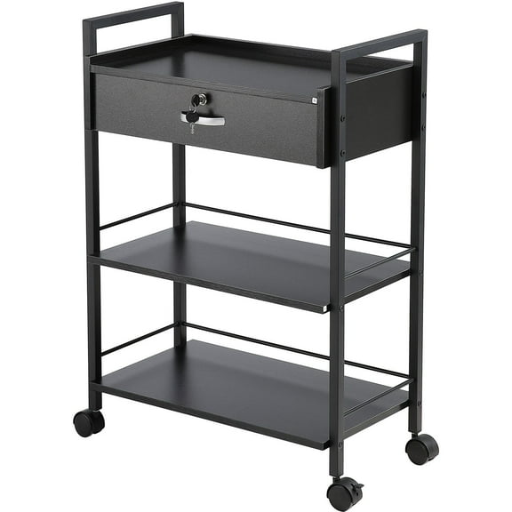 3-Tier Beauty Salon Trolley Cart with Lockable Drawer, Rolling Hair Styling Station for Barber & Spa, Mobile Storage Cabinet with 4 Wheels (2 Locking) – MDF Design