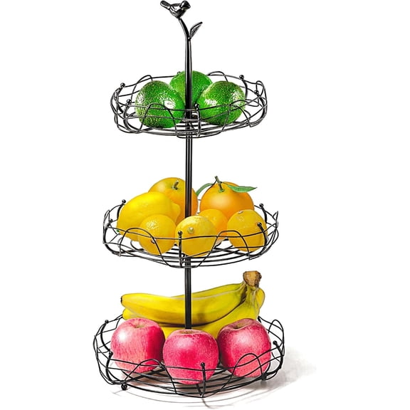 3-Tier Bird Nest Fruit Basket Stand with Cute Handle - Multi-Functional Metal Fruit and Vegetable Organizer for Kitchen Countertop, Ideal for Home Dcor & Storage