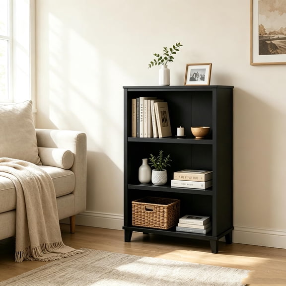 3-Tier Black Bookshelf, Modern Open Bookcase with Multiple Storage Shelves, Freestanding Display and Storage Organizer for Living Room, Bedroom, Home Office and Study 27.56" x 11.83" x 40.16"