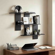 3 Tier Black Floating Shelves for Wall Mounted, Decorative Wooden Wall Shelves, Plants Photo Shelf Storage Display Shelf for Living Room Bathroom Bedroom Kitchen Home Office Decor, 30.7"x31.5"x4.7"