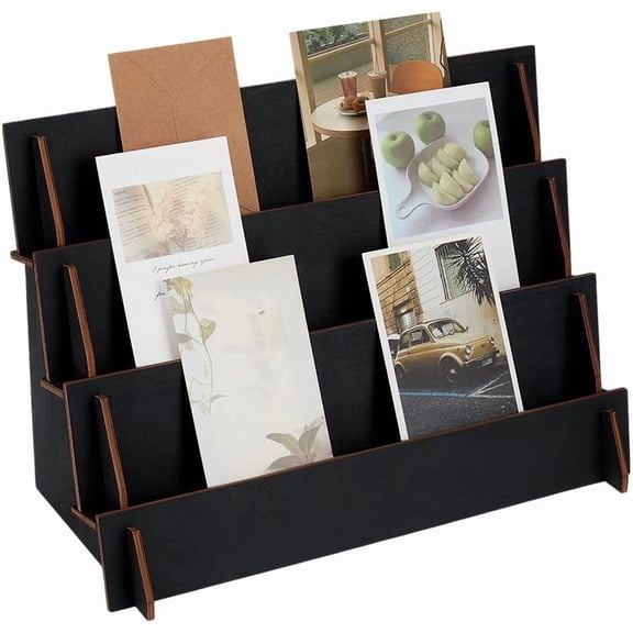 3-Tier Black Greeting Card Display Stand Organizer Postcard Display Rack Wooden Card Show Shelf Retail Displaing Stand for Craft Show Vendors Counter Table Jewelry Showcase - 15x7.5x11 Inch